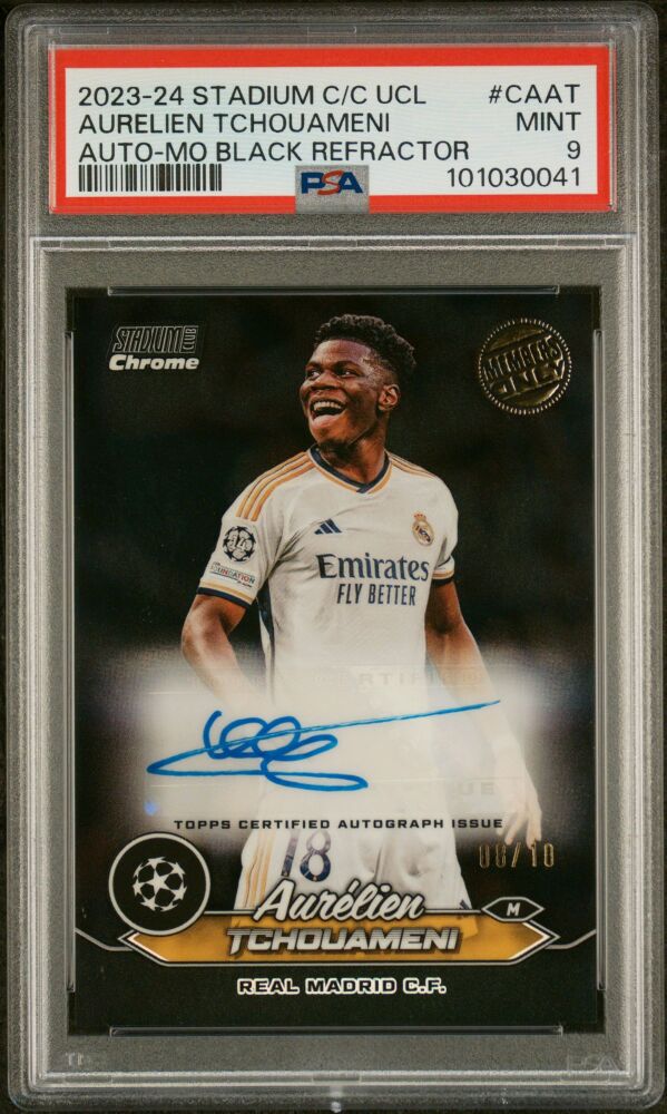 2023-23 Topps Stadium Club Chrome AURELIEN TCHOUAMENI Black Members Only Refractor Autograph /10 #CA-AT [PSA 9]