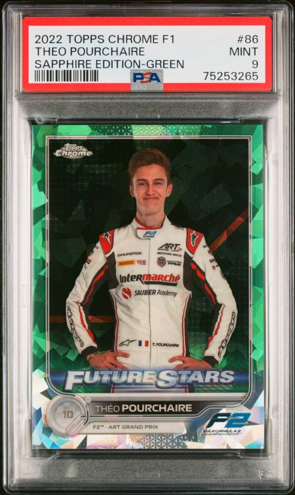 2022 Topps Chrome Sapphire Formula One THEO POURCHAIRE Rookie Future Stars Green /75 #86 [PSA 9]