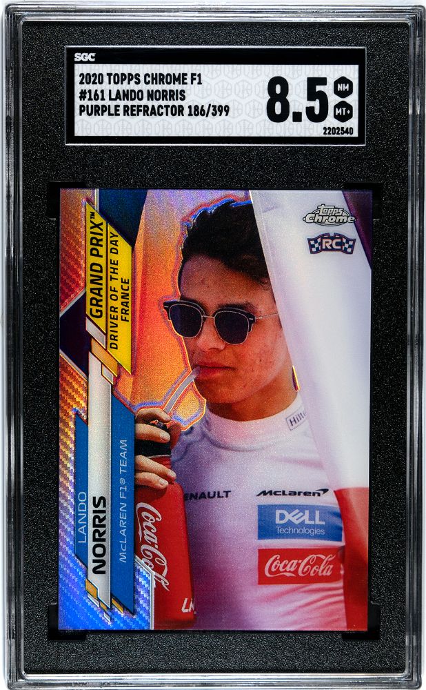 2020 Topps Chrome F1 LANDO NORRIS Rookie Driver Of The Day Purple Refractor /399 #161 [SGC 8.5]