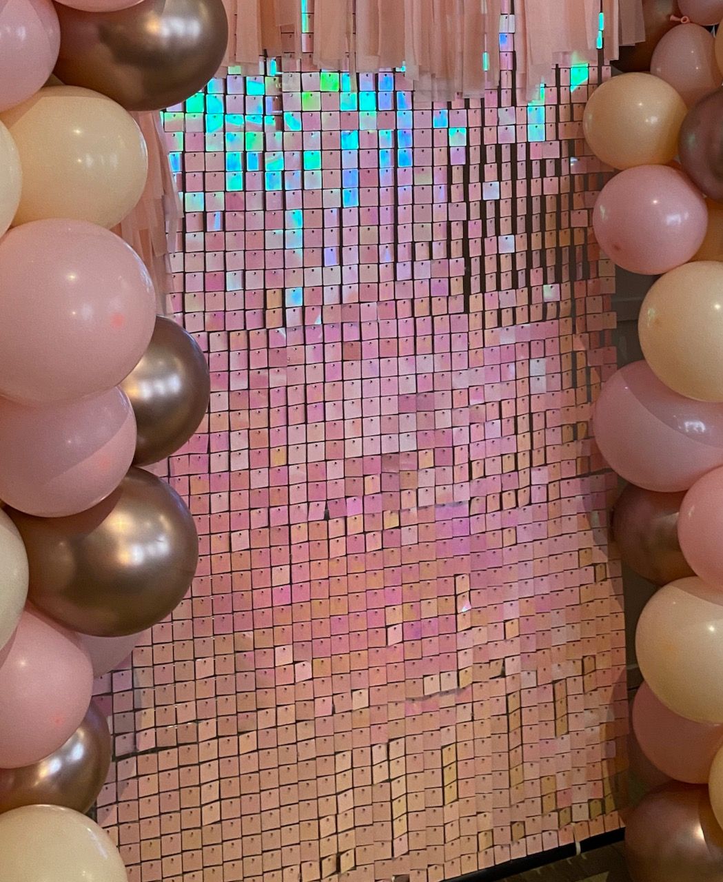 Pink Shimmer Wall with Balloons
