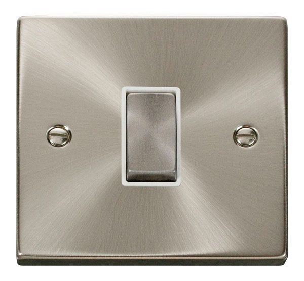 Deco Ingot 1 Gang 2 Way Plate Switch Satin Chrome with White Insert