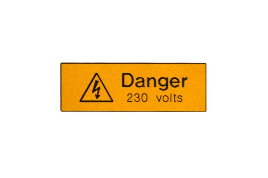 DANGER 230 VOLTS RIGID ENGRAVED 75MM X 25MM PACK OF 5 (IS1105EN)