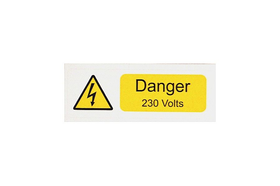 DANGER 230 VOLTS S/A VINYL 75MM X 25MM PACK OF 10 (IS2110SA)