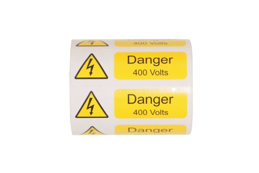 DANGER 400 VOLTS S/A VINYL ON ROLL 75MM X 25MM 250 OFF (IS28100R)