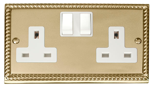2 -GANG 13A DP SWITCHED SOCKET WITH BRASS ROPE EDGE AND WHITE INSERTS