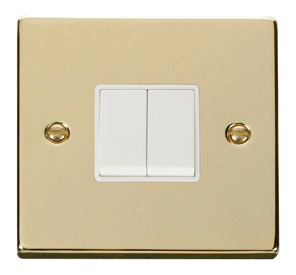 Victorian Polished Brass 2 Gang 2 Way Plate Switch with White Inserts