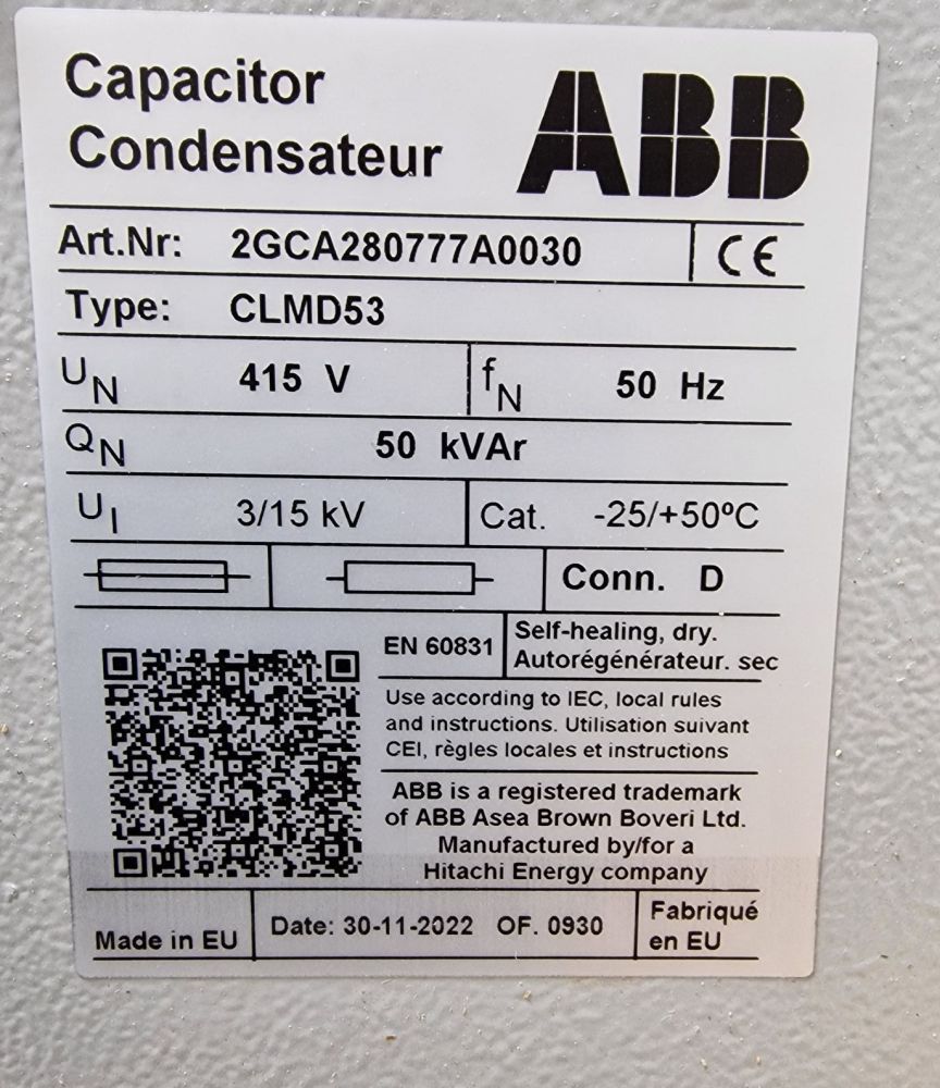 ABB PF - PCLMD 50026 CLMD 53, POWER FACTOR CORRECTION CAPACITOR 50.0KVAR