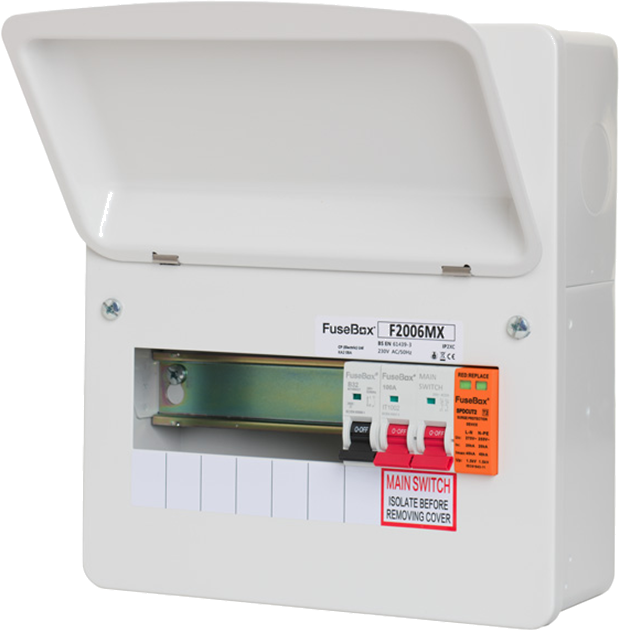 Fusebox 6 Way Consumer Unit with 100A Main Switch and Type 2 SPD