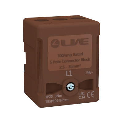 Brown Terminal Block 5P 100A, Terminal Capacity up to 35mm2