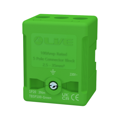 Green Terminal Block 5P 100A, Terminal Capacity up to 35mm2