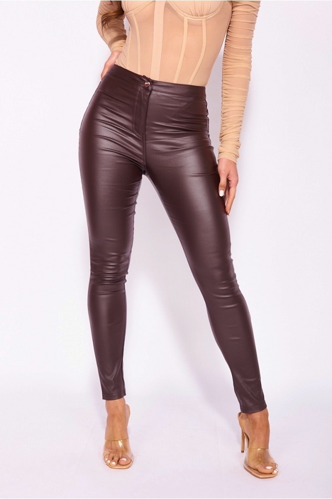 Brown Leather look trousers