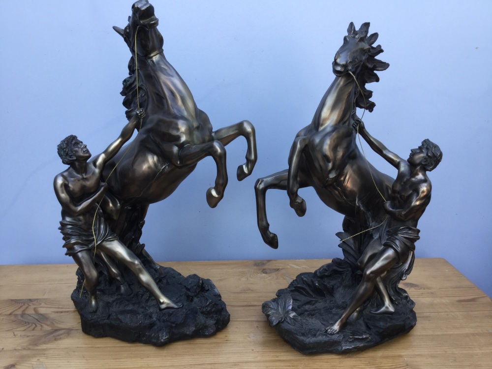 Pair of large Bronze effect rearing horses