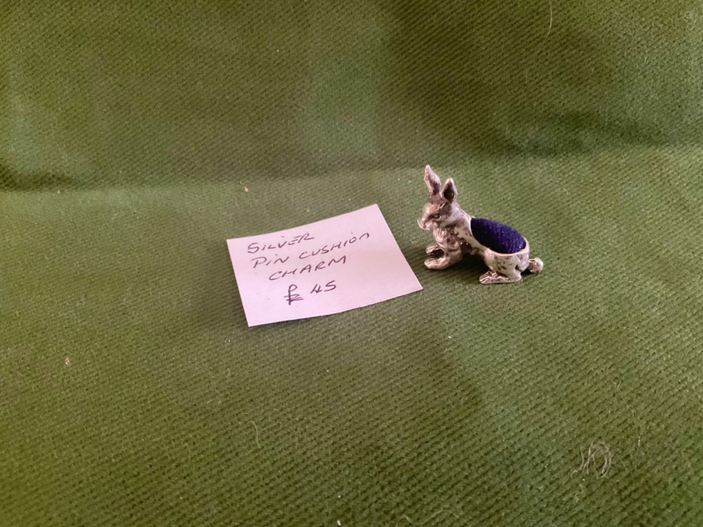Vintage silver rabbit pin cushion charm
