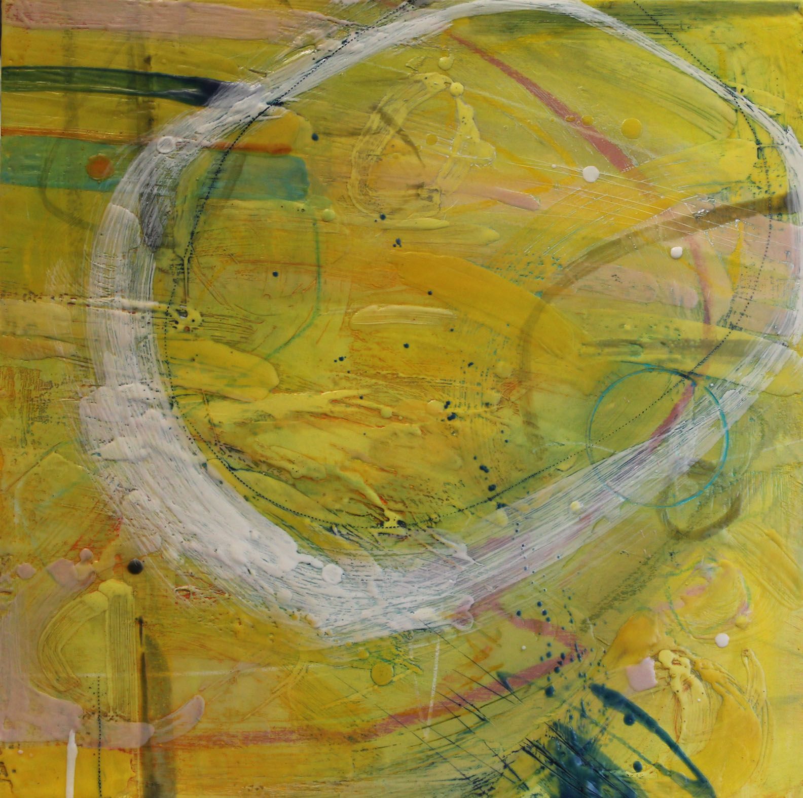 Abstract in yellowmwith white oval
