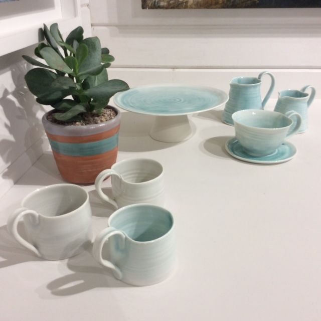 Pale blue cups