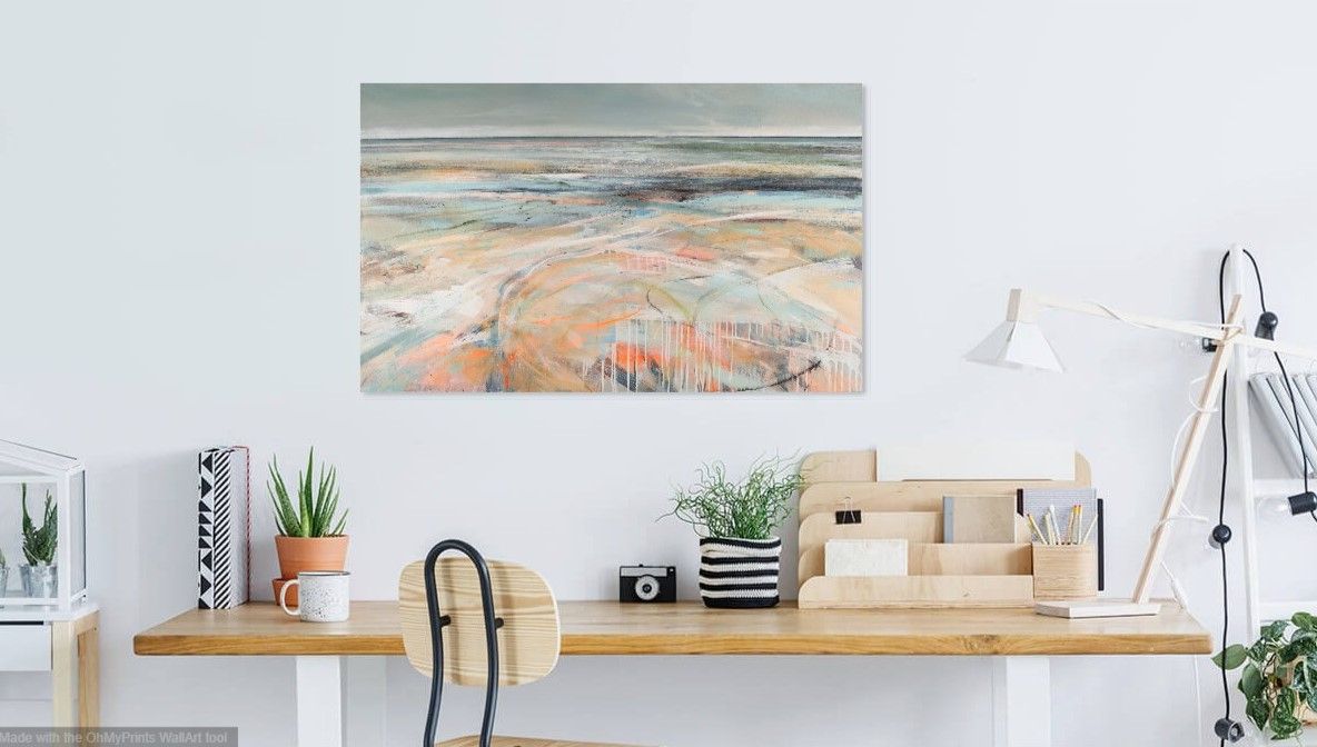 Abstract seascape in pale peach colours in office
