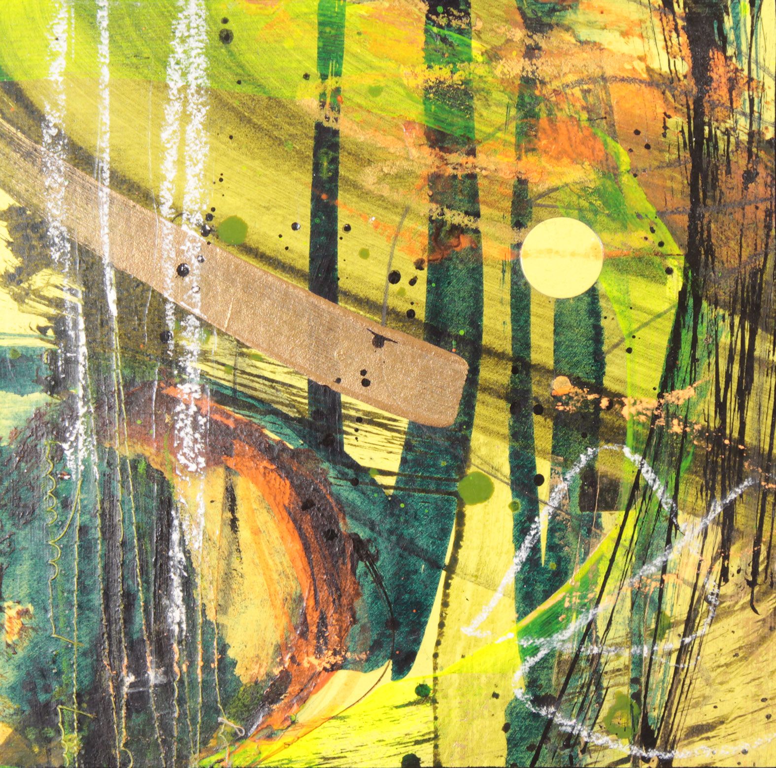 Bright green, indigo and bronze abstract