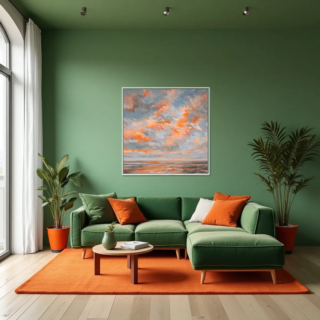 Abstract seascape painting in room