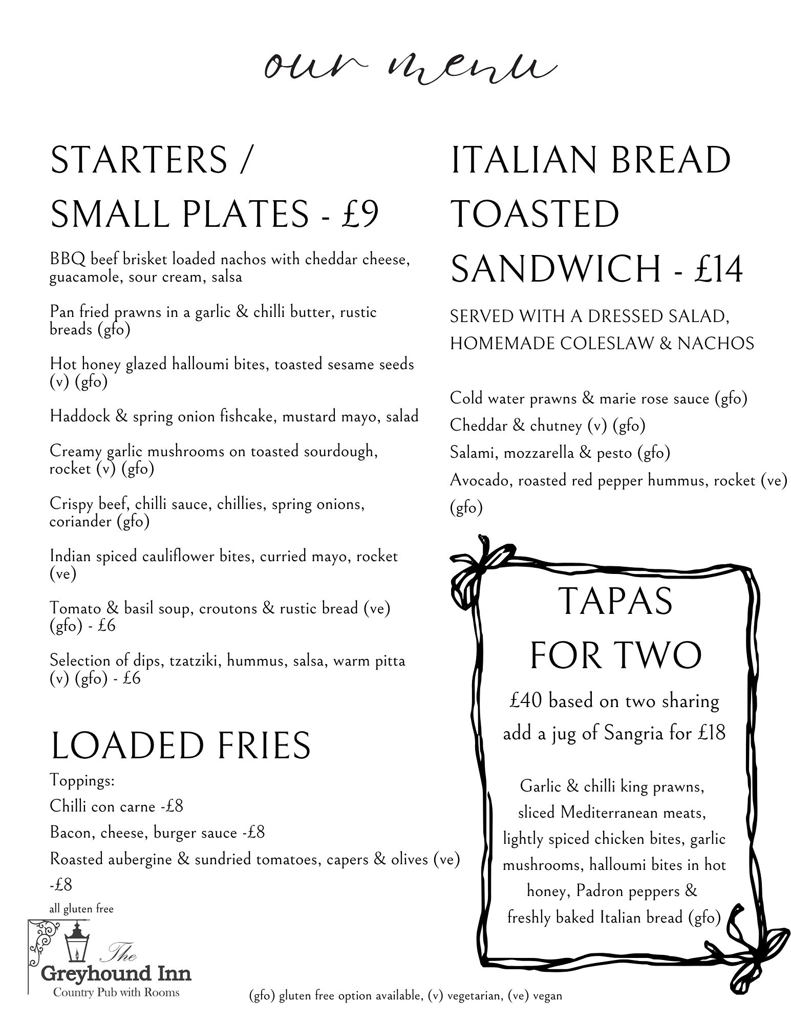 The Greyhound Main Menu page 1
