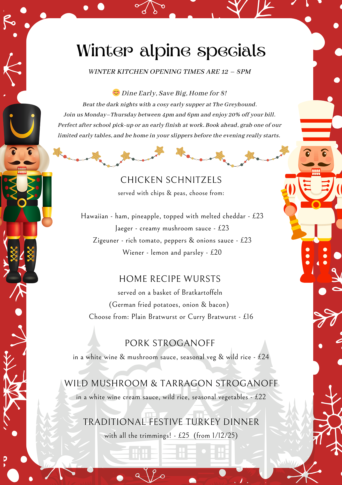 The Greyhound Festive Alpine Specials Menu