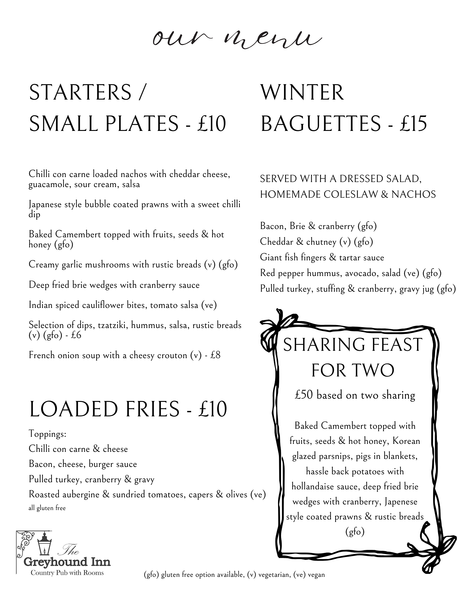 The Greyhound Main Menu page 1