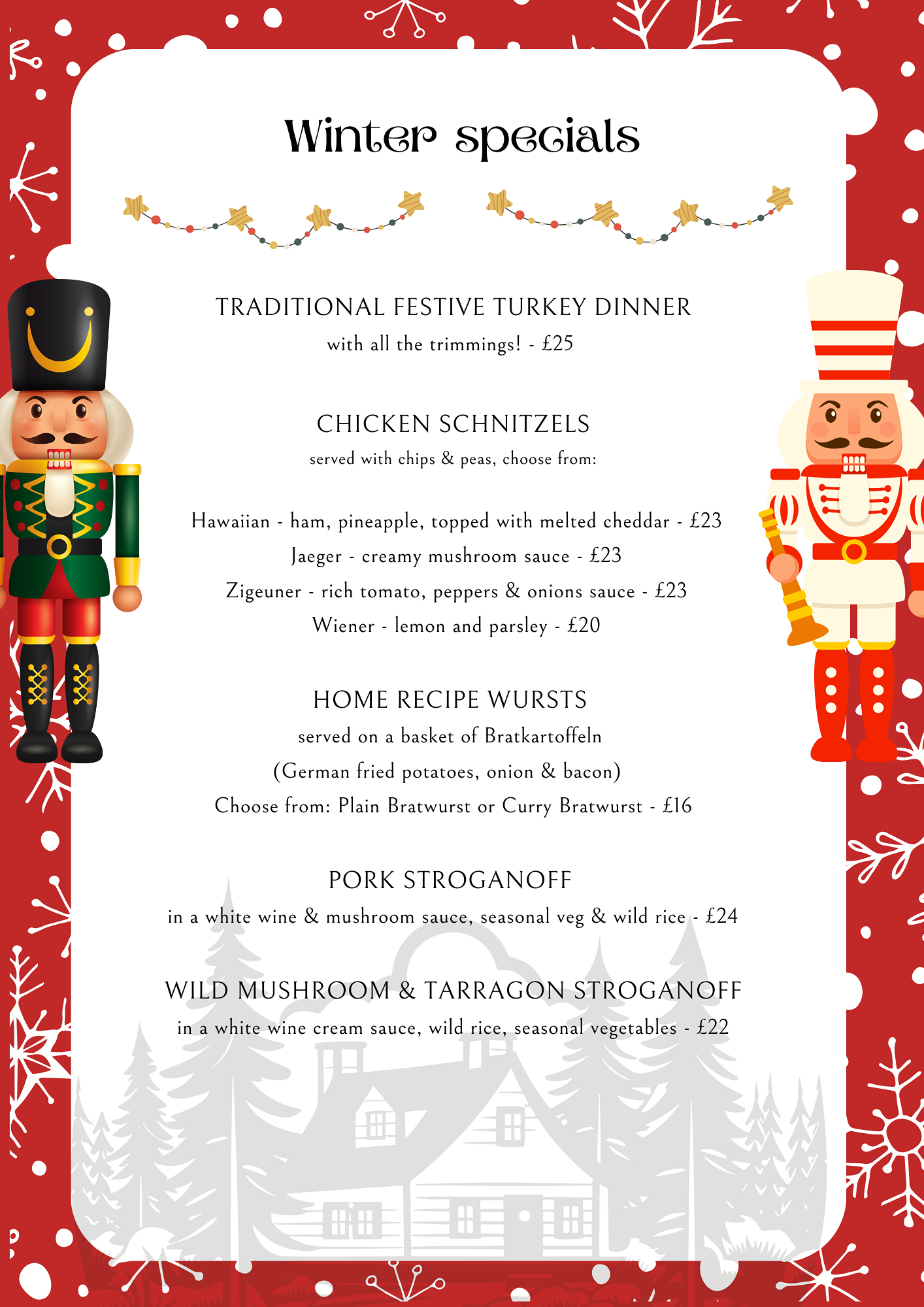 The Greyhound Festive Alpine Specials Menu