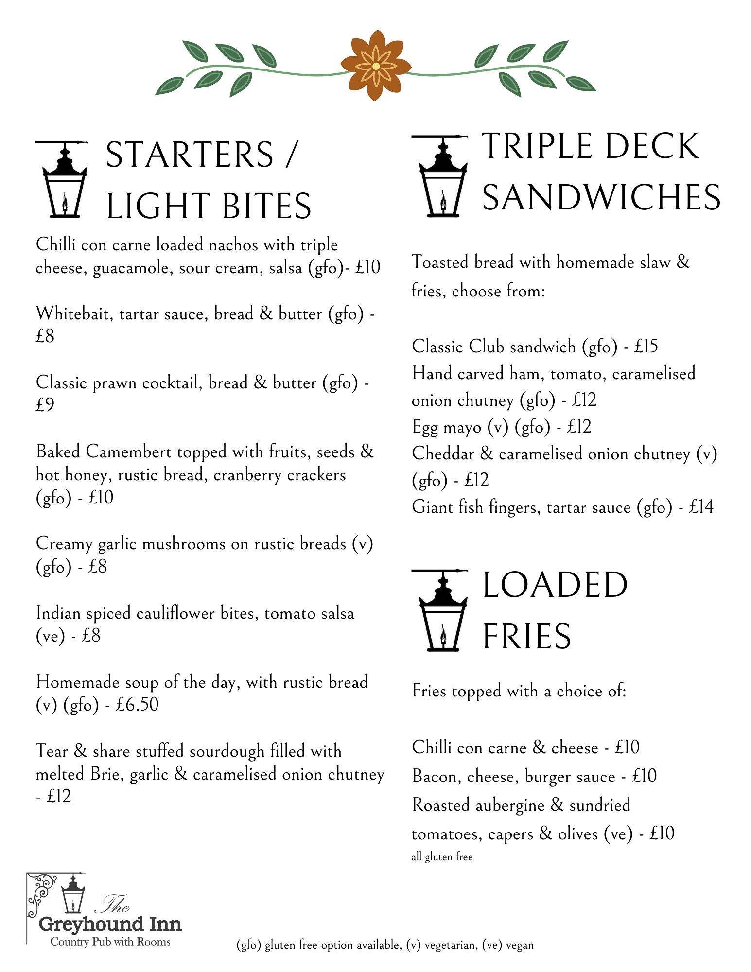 The Greyhound Main Menu page 1