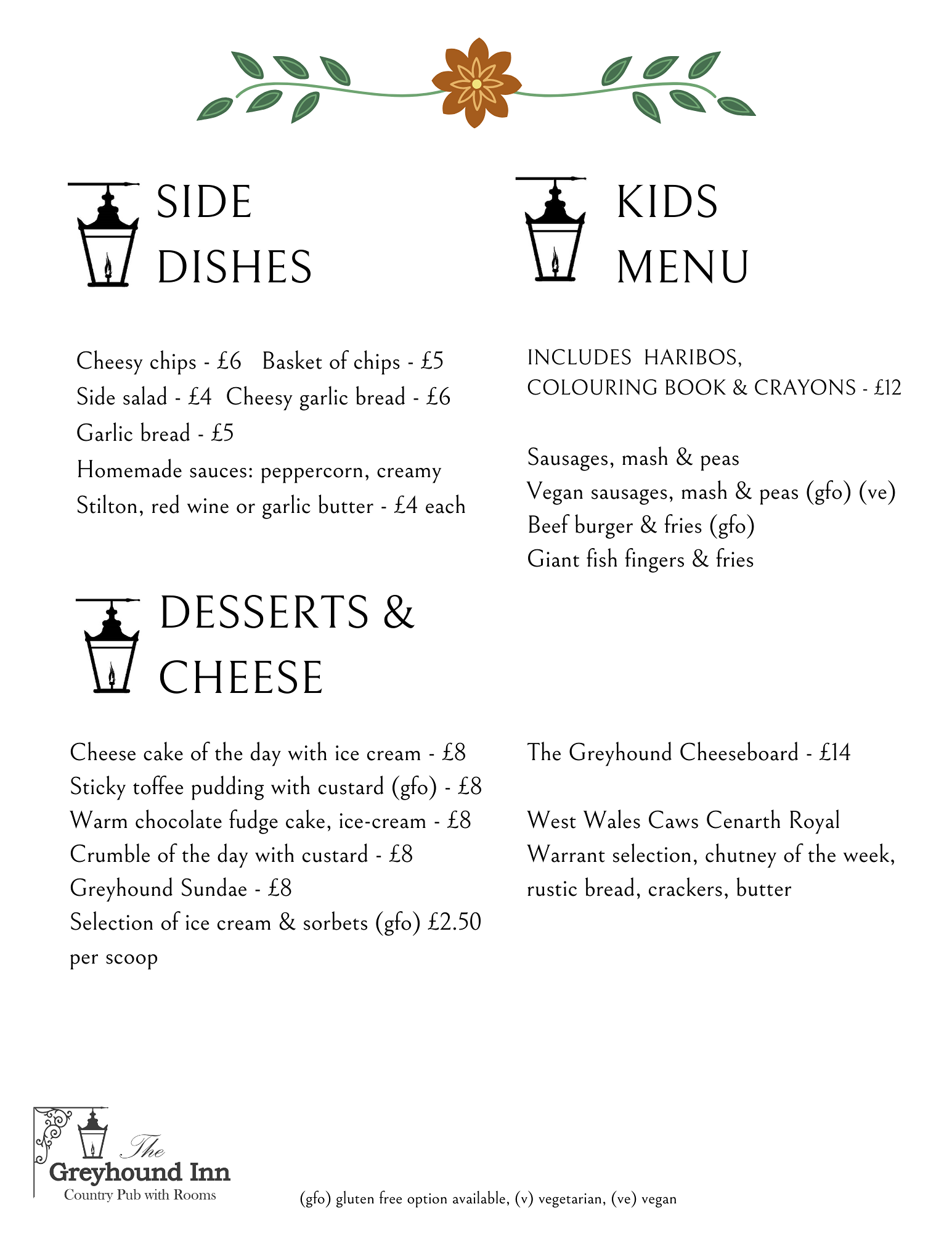 The Greyhound childrens and desert menu