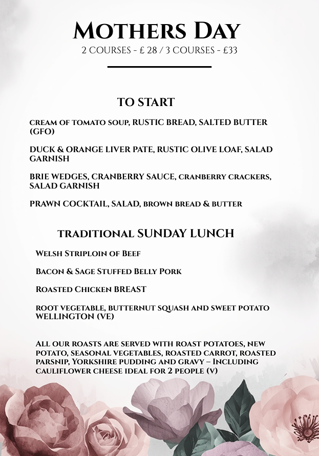 Mothers Day menu for The Greyhound in Uks