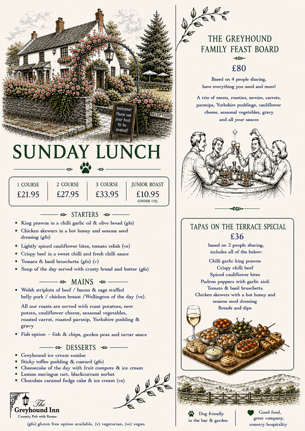 sample Sunday Lunch menu