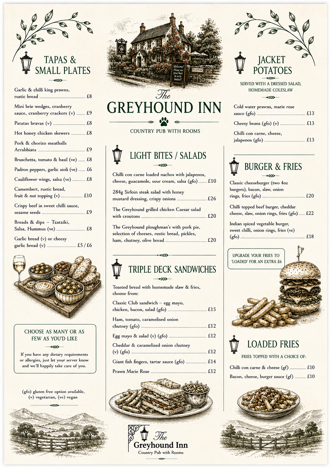 The Greyhound Tapas and small plates menu