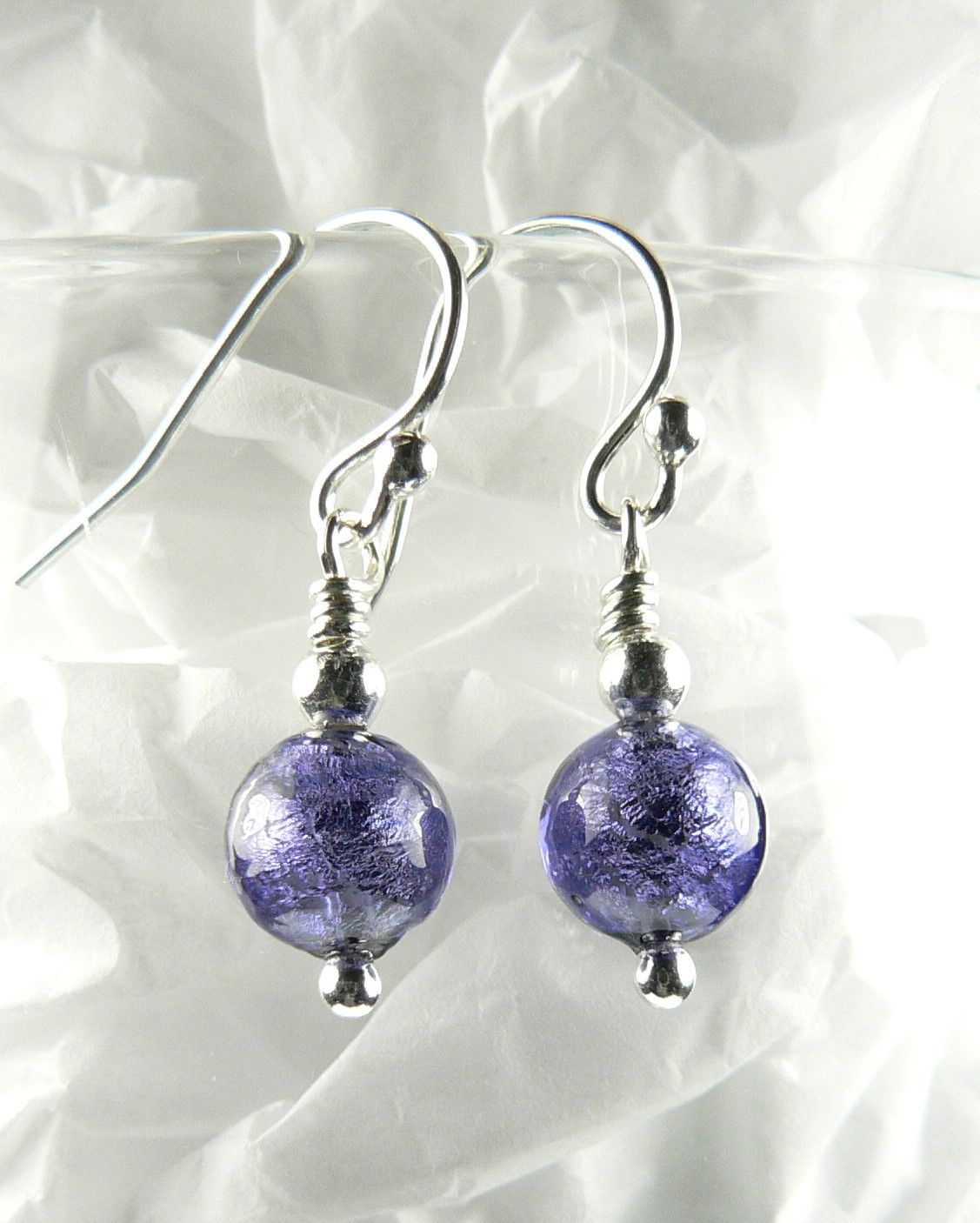 Handmade sterling silver and genuine Murano glass earrings