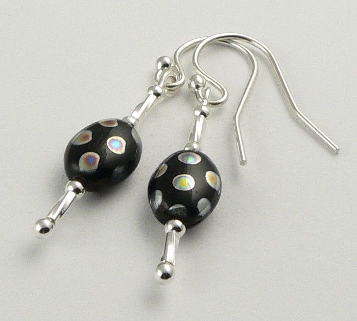 Handmade sterling silver multi-coloured Czech glass earrings on french wires