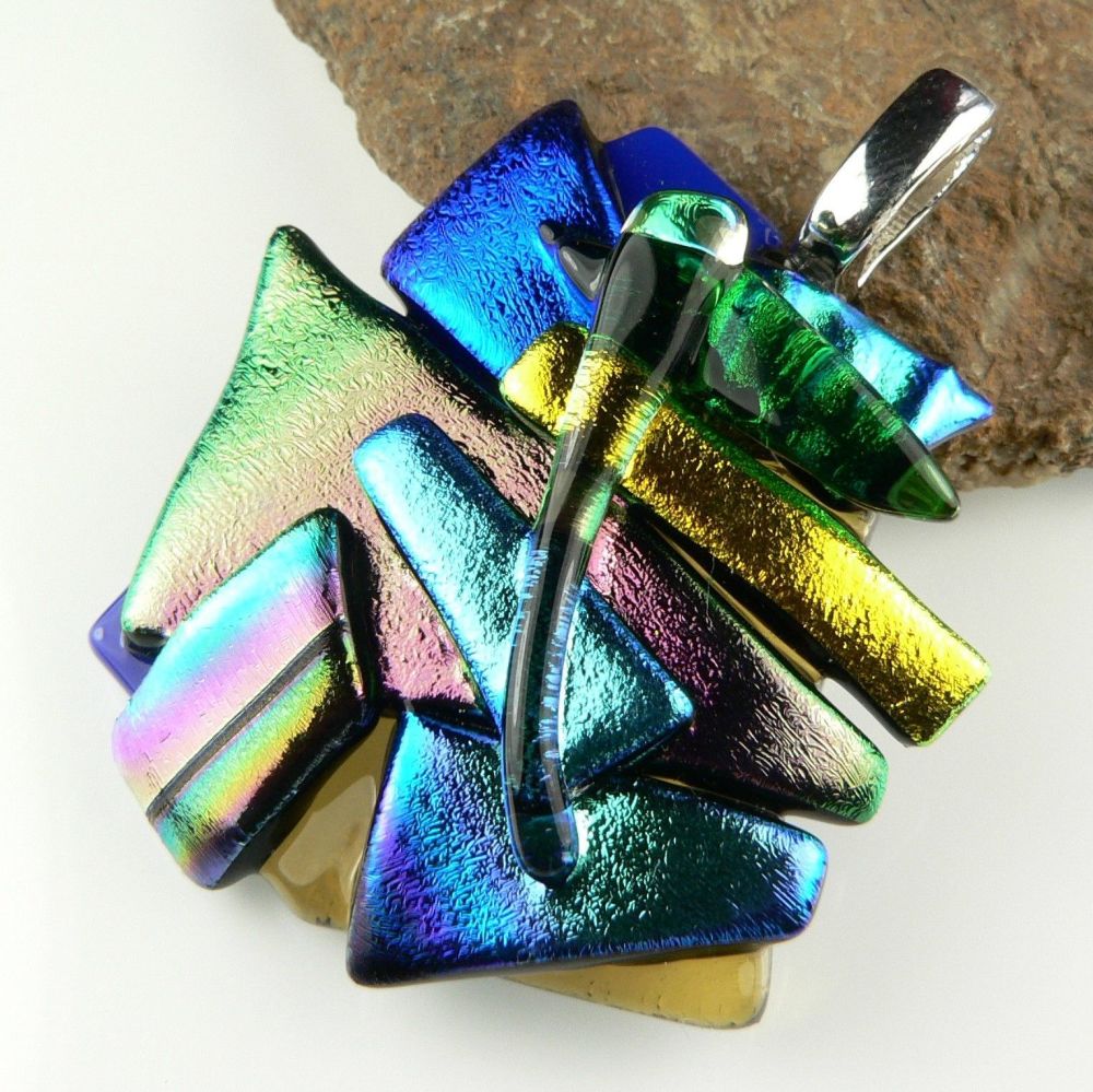 textured multi-coloured dichroic glass pendant