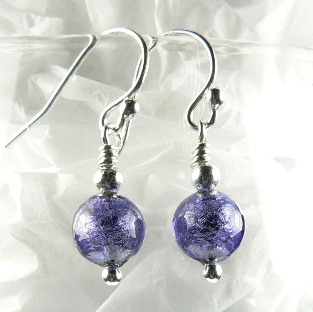3 colour options - sterling silver & 6mm (+/-) Murano glass drop earrings in a gift box (blue, pink, purple)