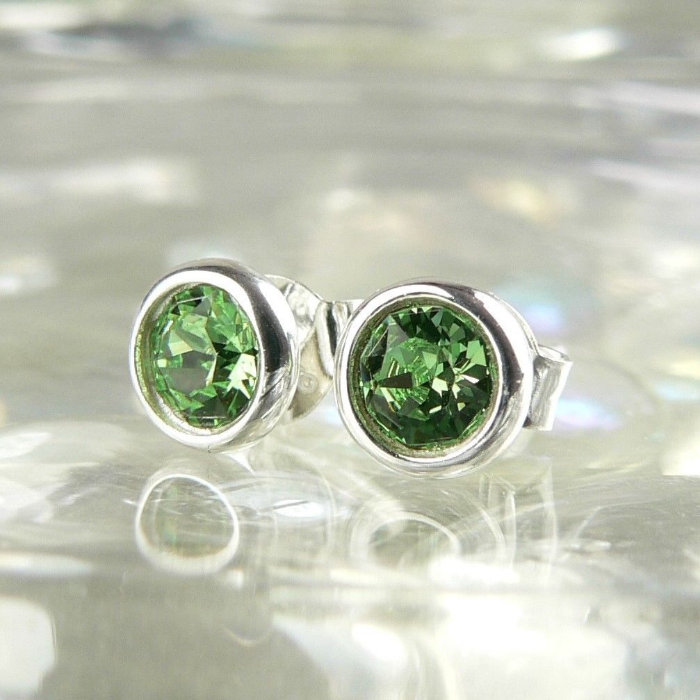 5.5mm sterling silver stud earrings made with Peridot Swarovski Elements in a gift box (green)