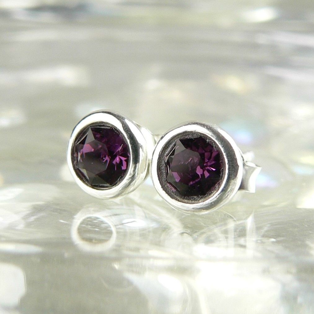 5.5mm sterling silver stud earrings made with Amethyst Swarovski Elements in a gift box (purple)