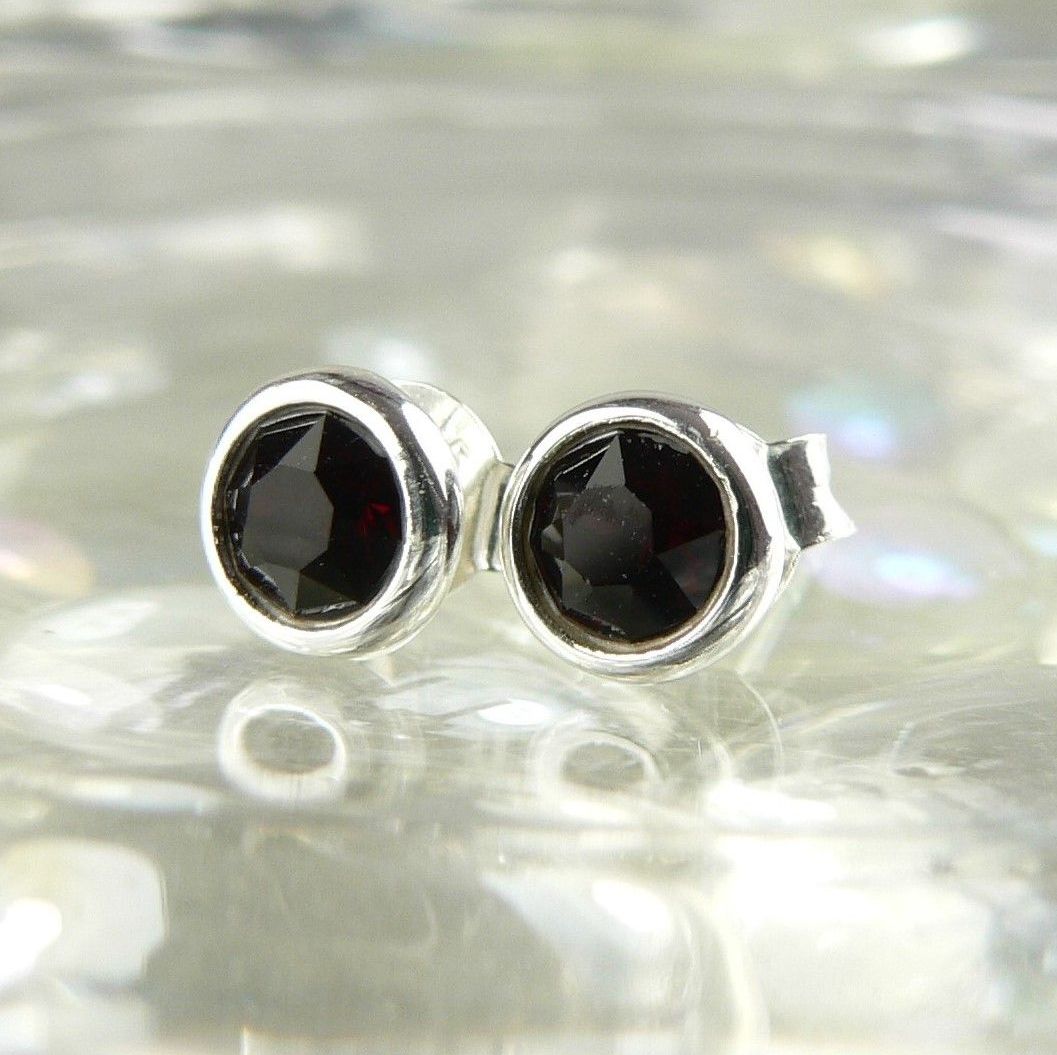 5.5mm sterling silver stud earrings made with Garnet Swarovski Elements in a gift box (dark red)