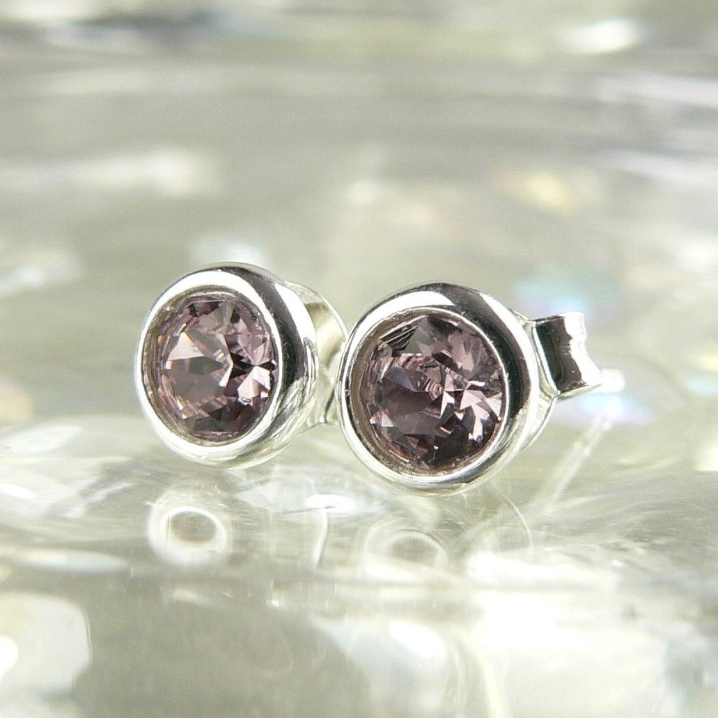 5.5mm sterling silver stud earrings made with Light Amethyst Swarovski Elements in a gift box (purple)