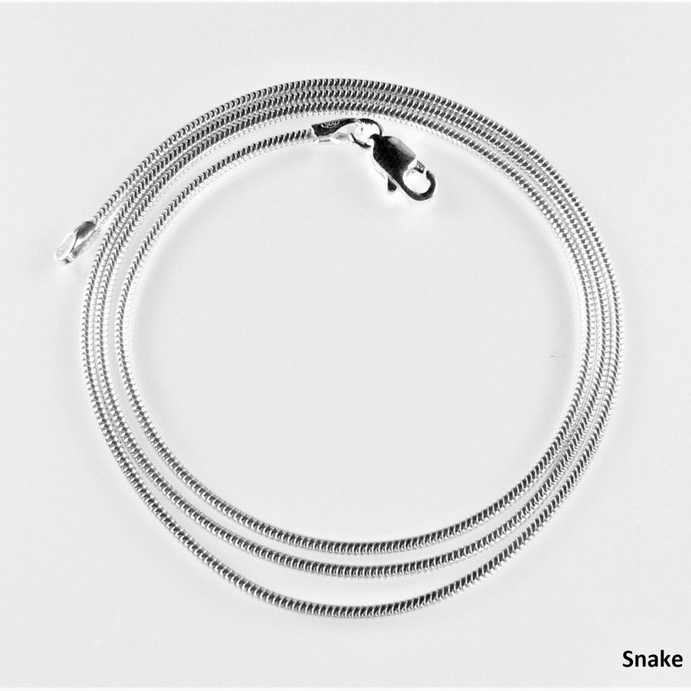 Sterling silver Snake chain, 1.2mm thick - 16 or 18 inches - with Town Talk Silver Polishing Cloth