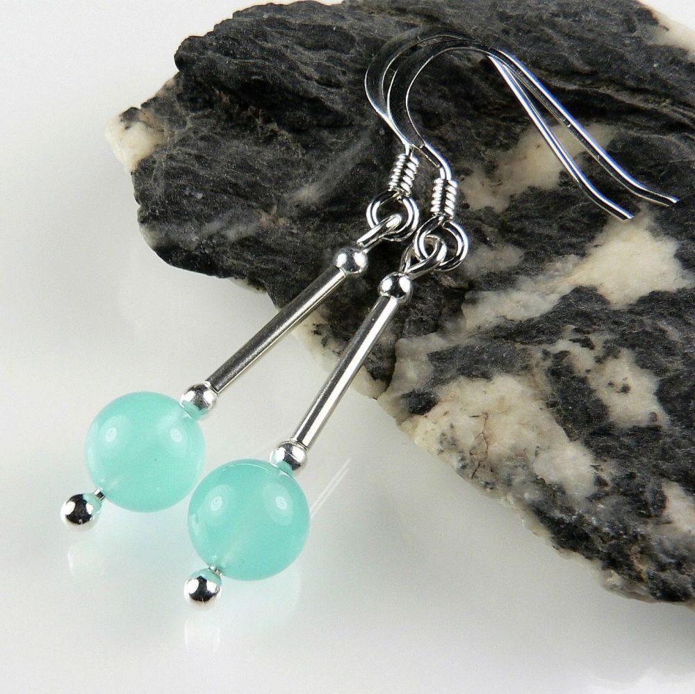 Sterling silver & 6mm (+/-) sea glass drop earrings, in a gift box (long tube)