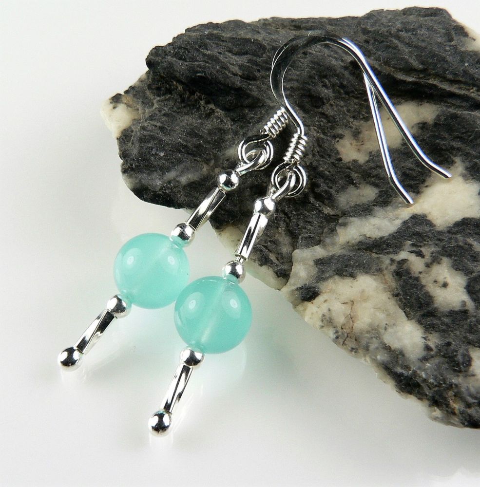 Sterling silver & 6mm (+/-) sea glass drop earrings, in a gift box (twisted tube top & bottom)