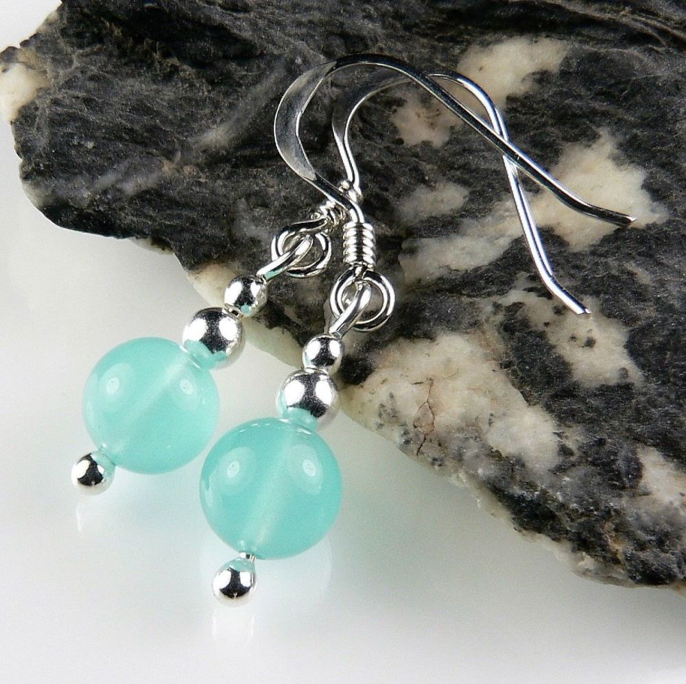 Sterling silver & 6mm (+/-) sea glass drop earrings, in a gift box (2 top spacers)