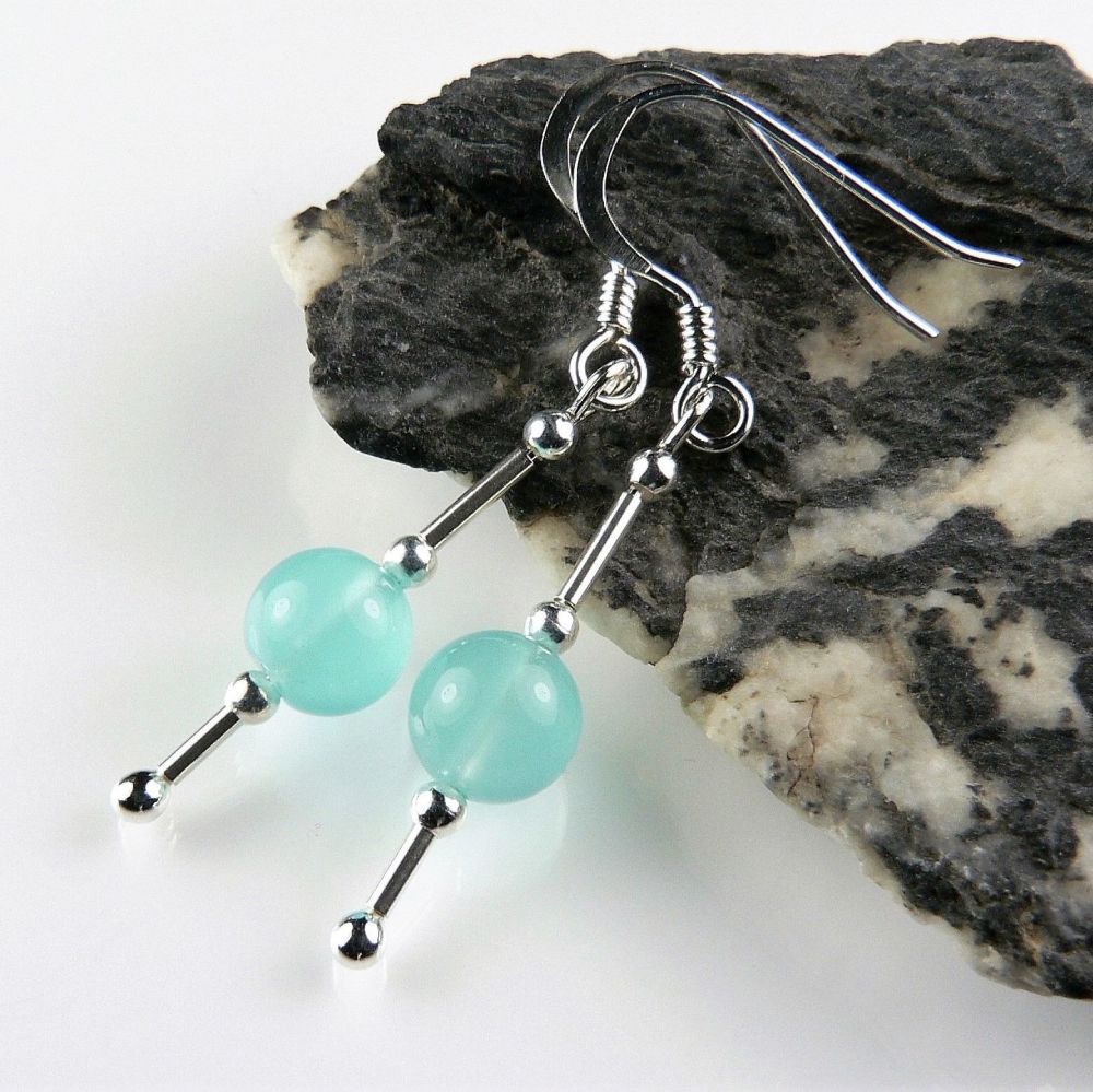 Sterling silver & 6mm (+/-) sea glass drop earrings, in a gift box (medium tube top & bottom)