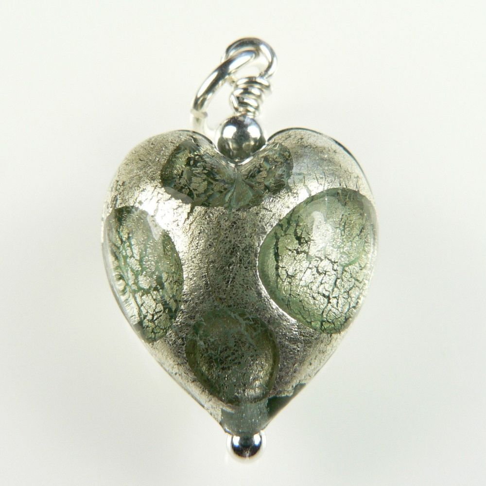 With/out chain, sterling silver & 14mm (+/-) Extravagant Black Diamond gold foiled Murano glass heart pendant, in a gift box