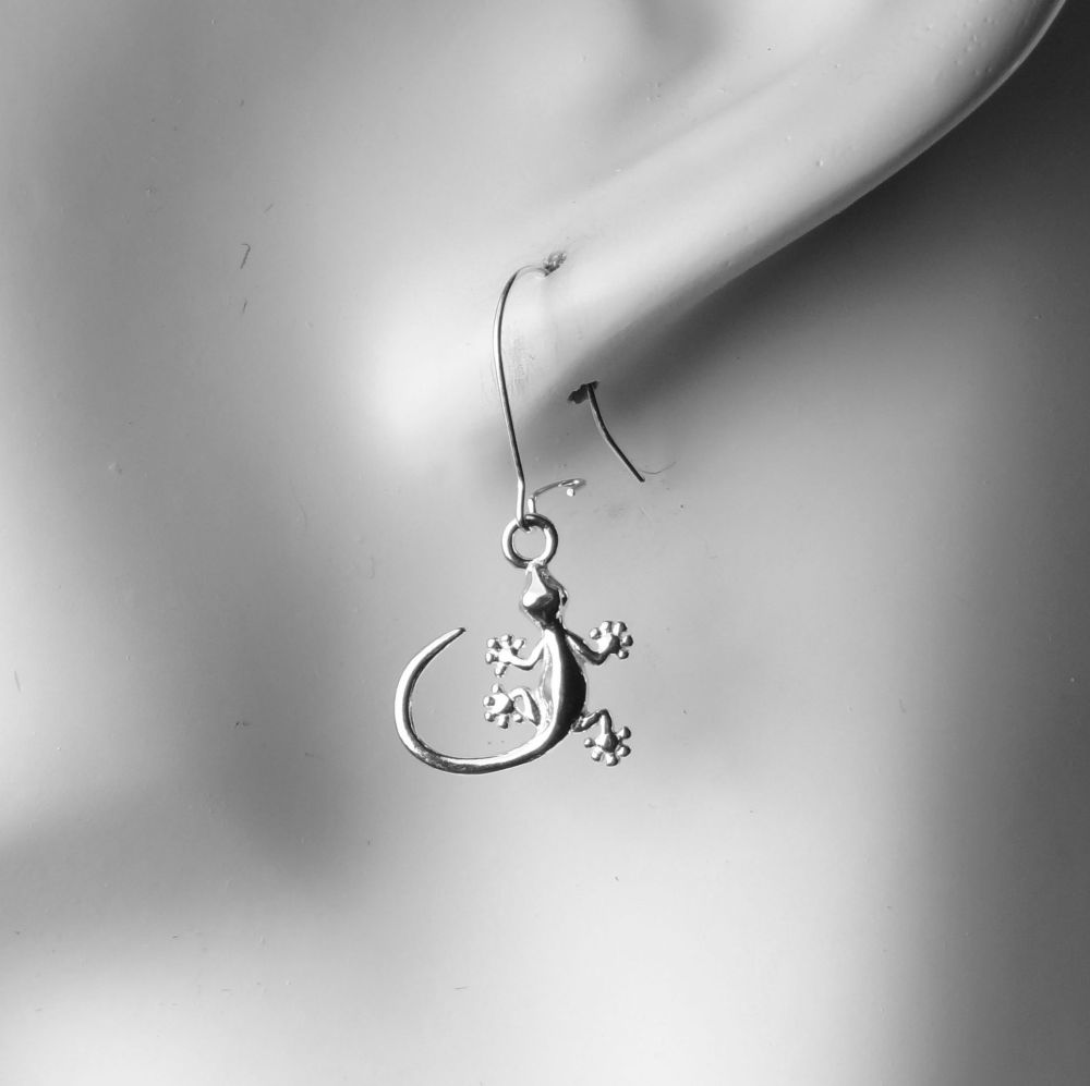 Sterling silver earrings with 13mm Gecko charms, on either fish or kidney wires, in a gift box