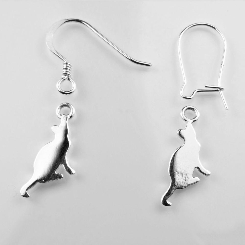 Sterling silver earrings with 10mm cat charms, on either fish or kidney wires, in a gift box