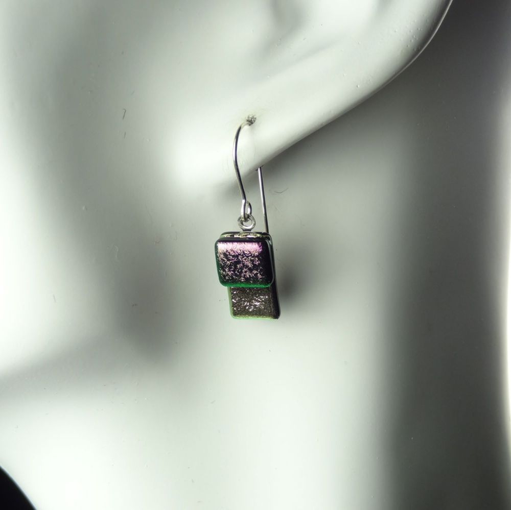 Dichroic glass earrings with sterling silver wires (#8767)