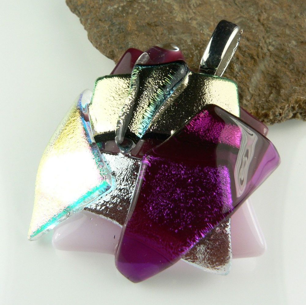 pink textured dichroic glass pendant