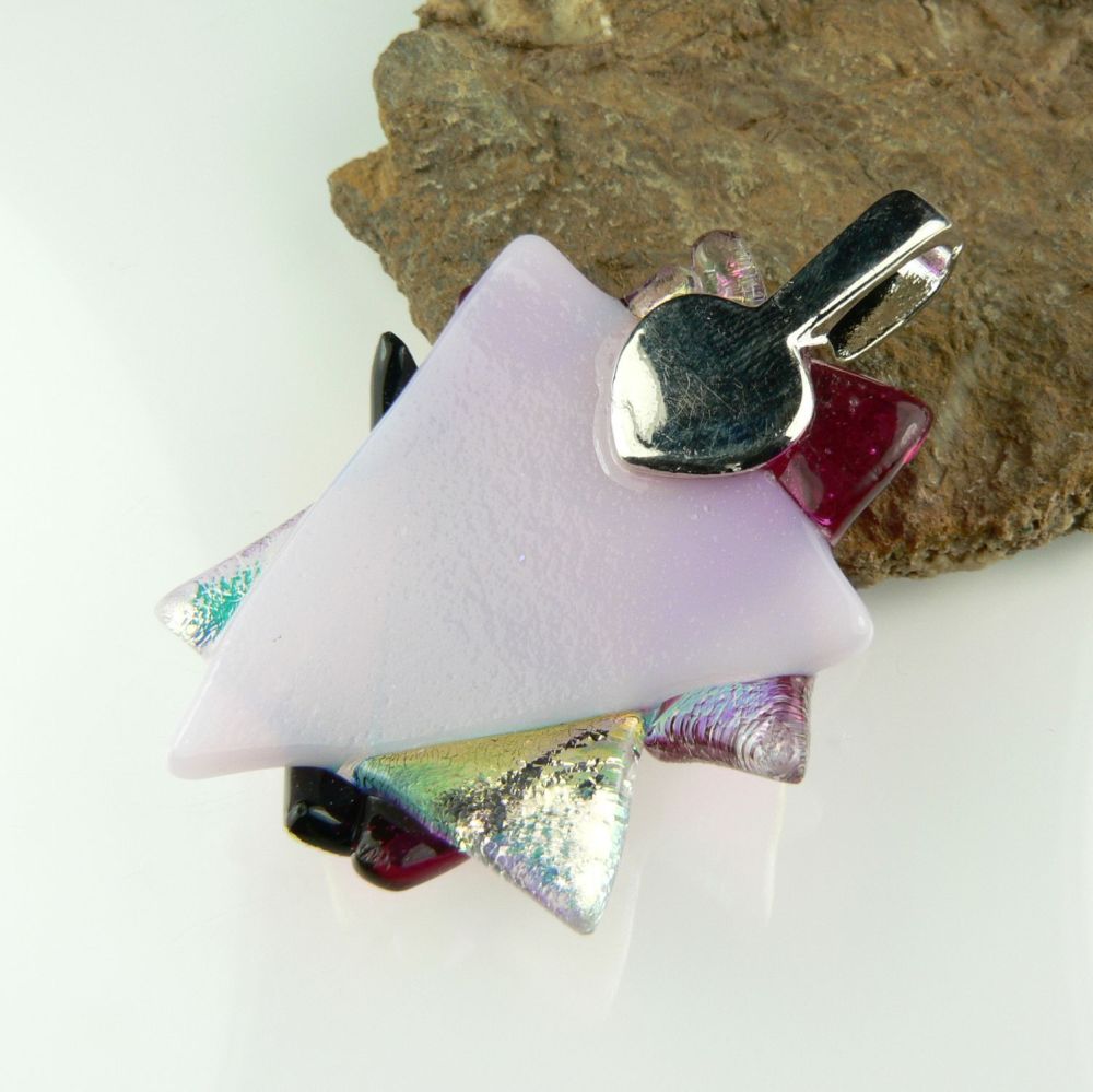 4.7cm textured Dichroic glass pendant, with leather cord & gift box (#30278)